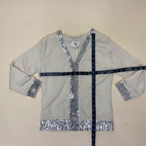 MILLY of New York White Sequins Cardigan Sweater Long Sleeve Ribbed Knit - Picture 9 of 9